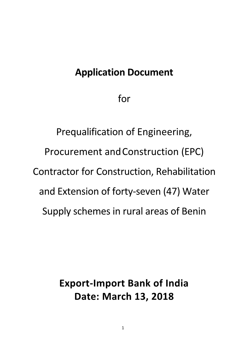 (EPC) Contractor for Construction, Rehabilitation and Extension of Forty-Seven (47) Water Supply Schemes in Rural Areas of Benin