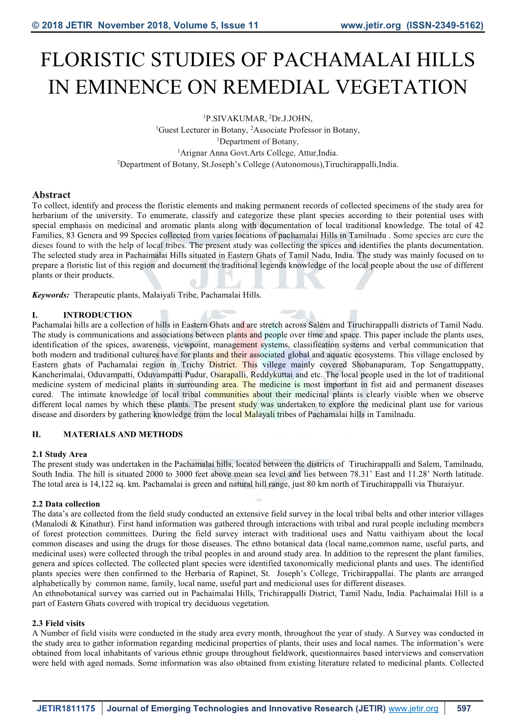 Floristic Studies of Pachamalai Hills in Eminence on Remedial Vegetation