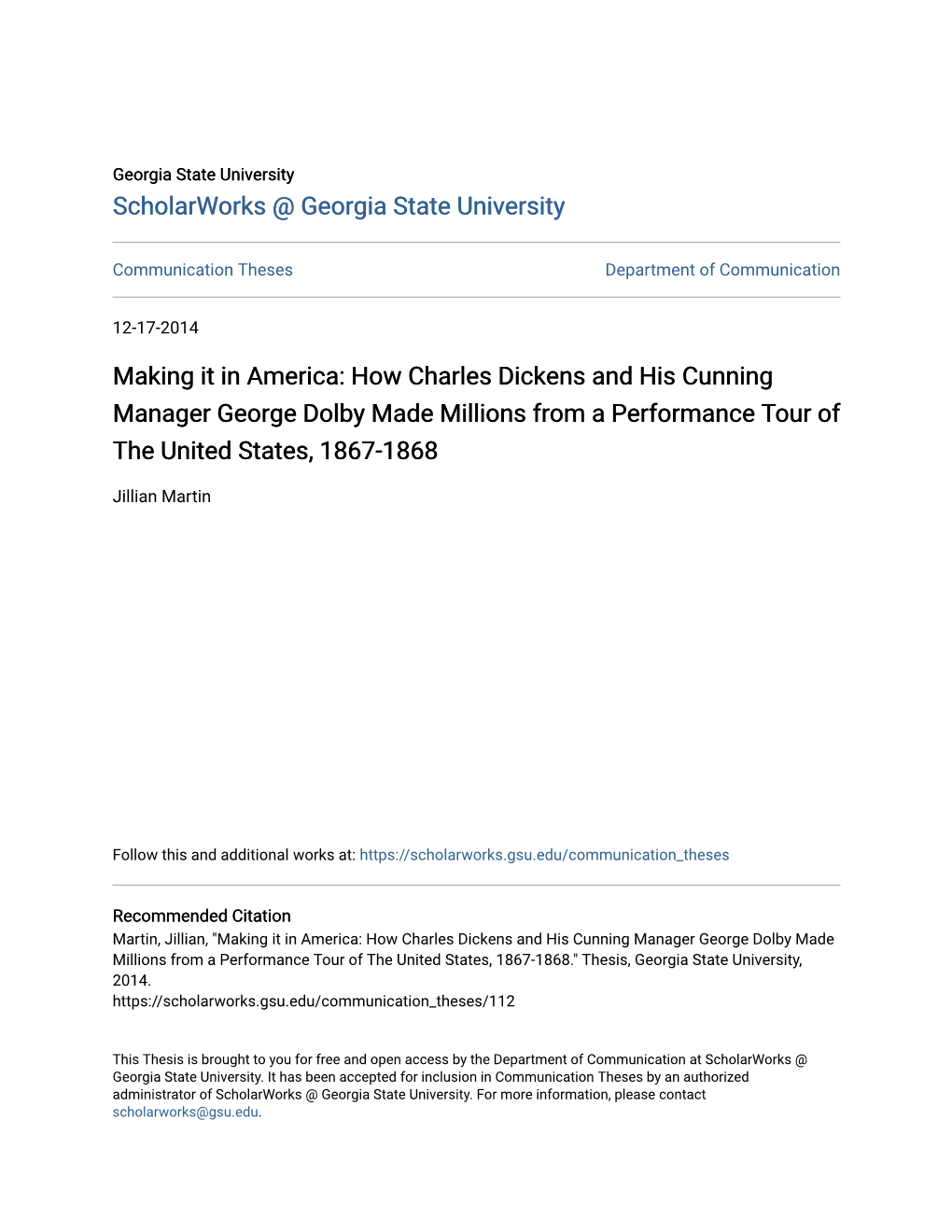 Charles Dickens and His Cunning Manager George Dolby Made Millions from a Performance Tour of the United States, 1867-1868