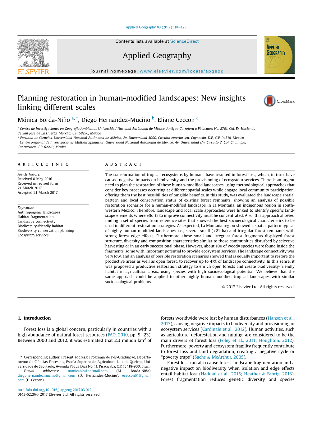 Planning Restoration in Human-Modified Landscapes: New