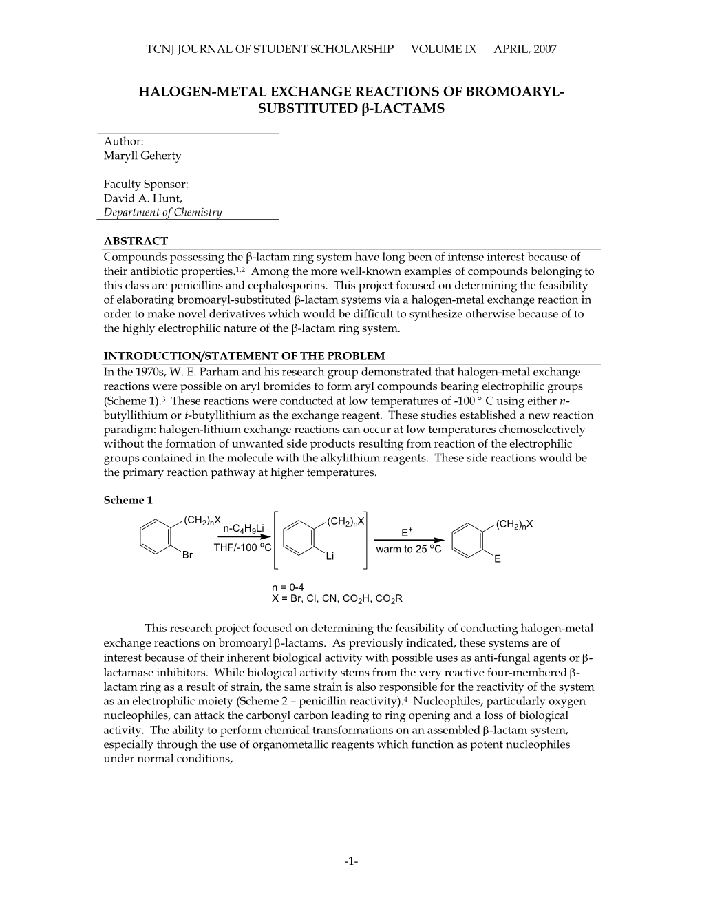 Halogen-Metal Exchange Reactions of Bromoaryl-Substituted Β-Lactams