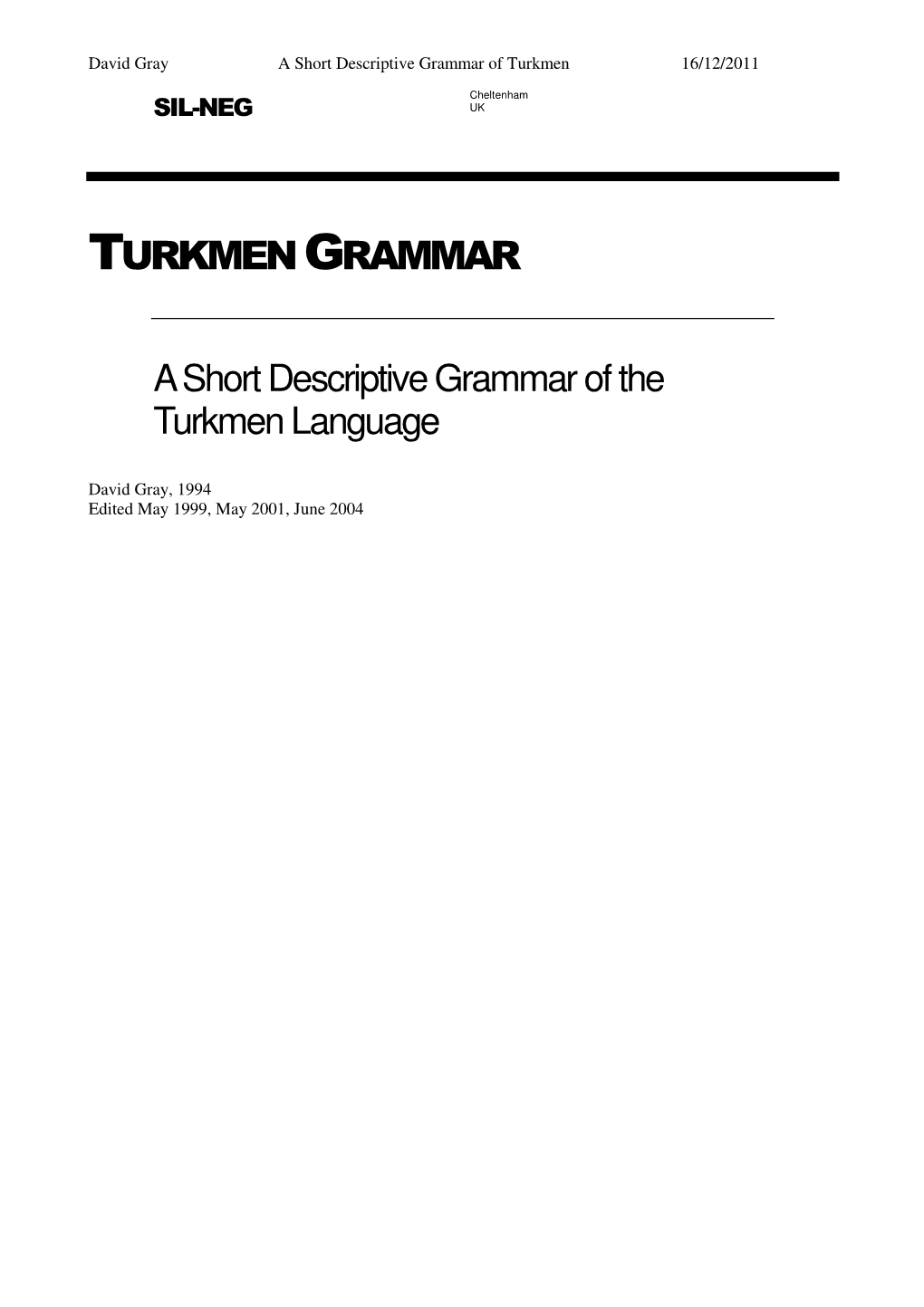 Turkmen Grammar