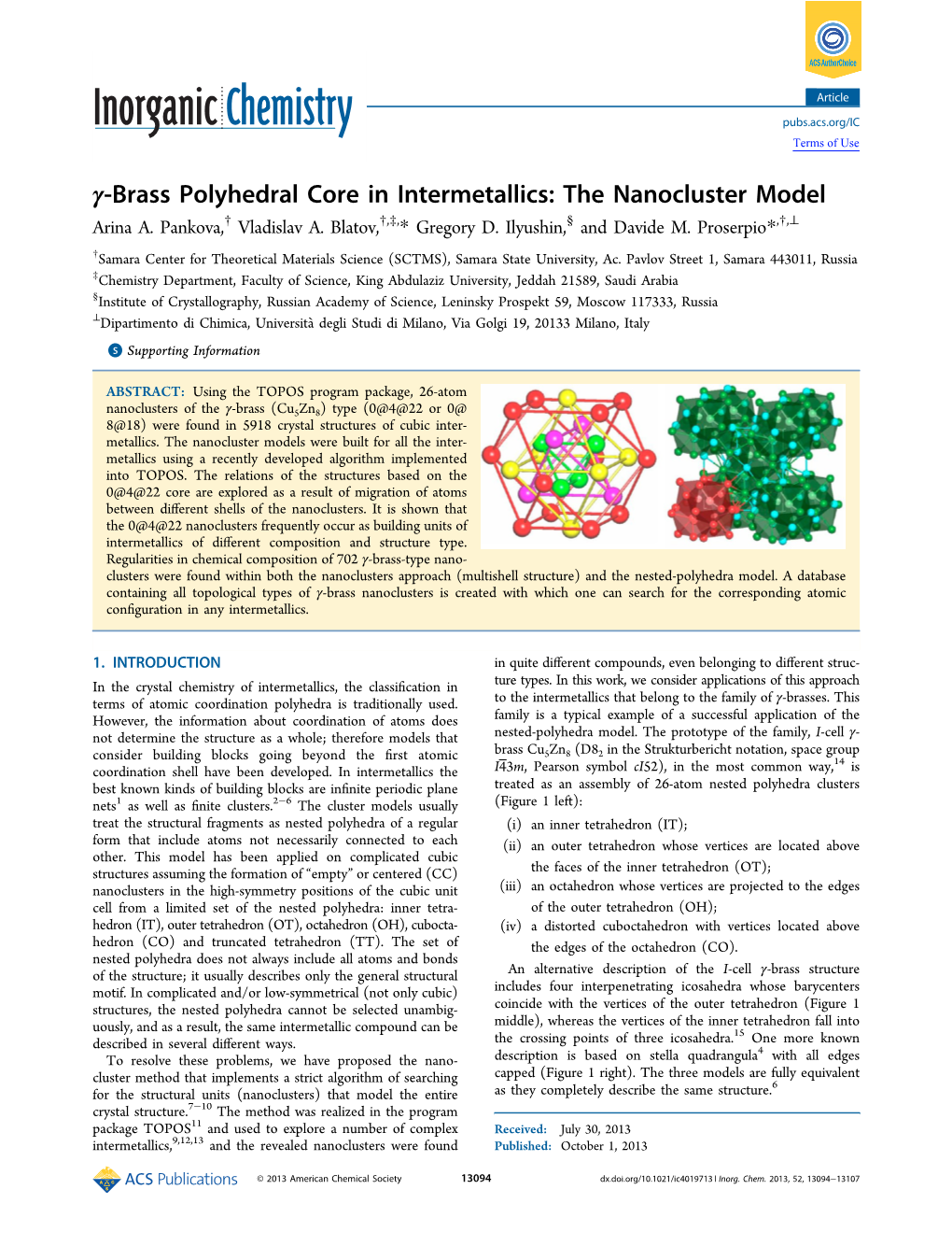 Γ‑Brass Polyhedral Core in Intermetallics: the Nanocluster Model † † ‡ § † ⊥ Arina A