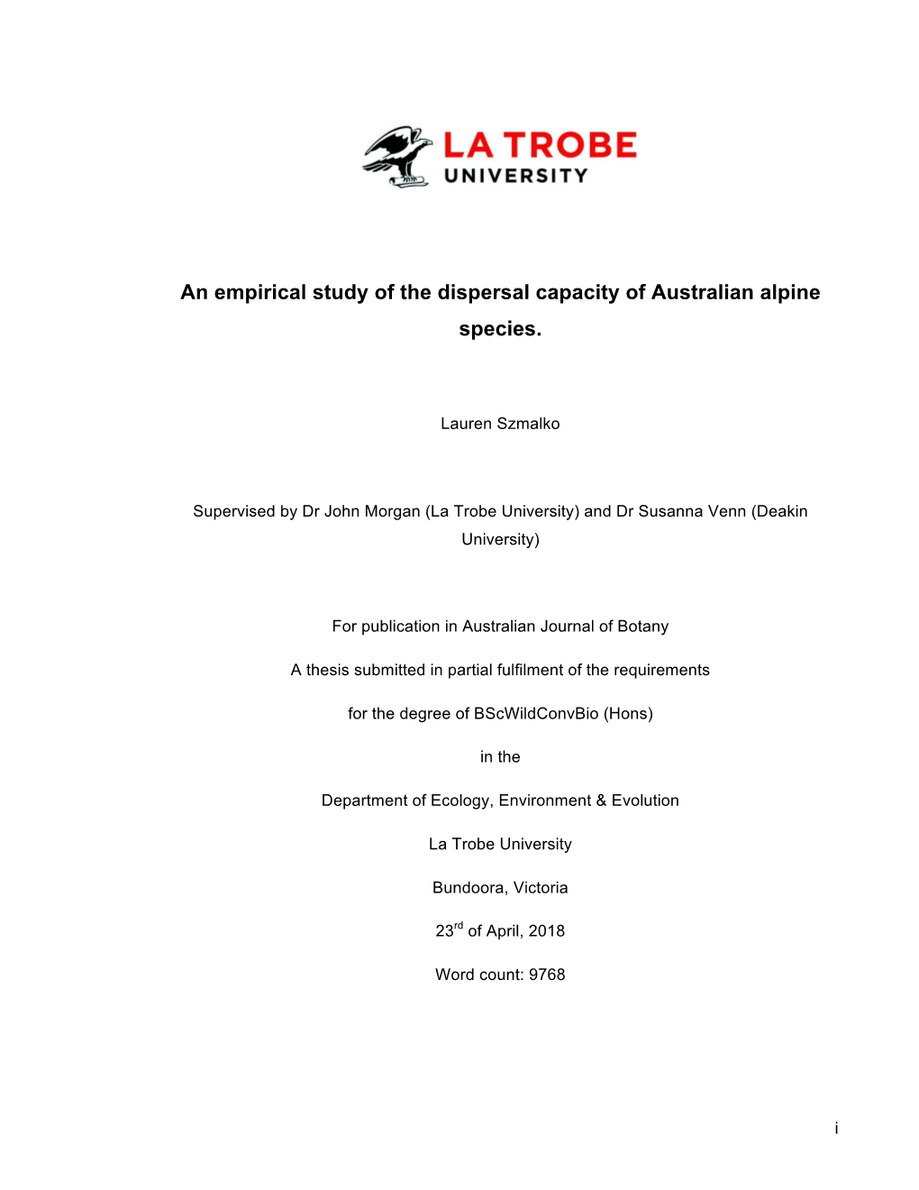 An Empirical Study of the Dispersal Capacity of Australian Alpine Species