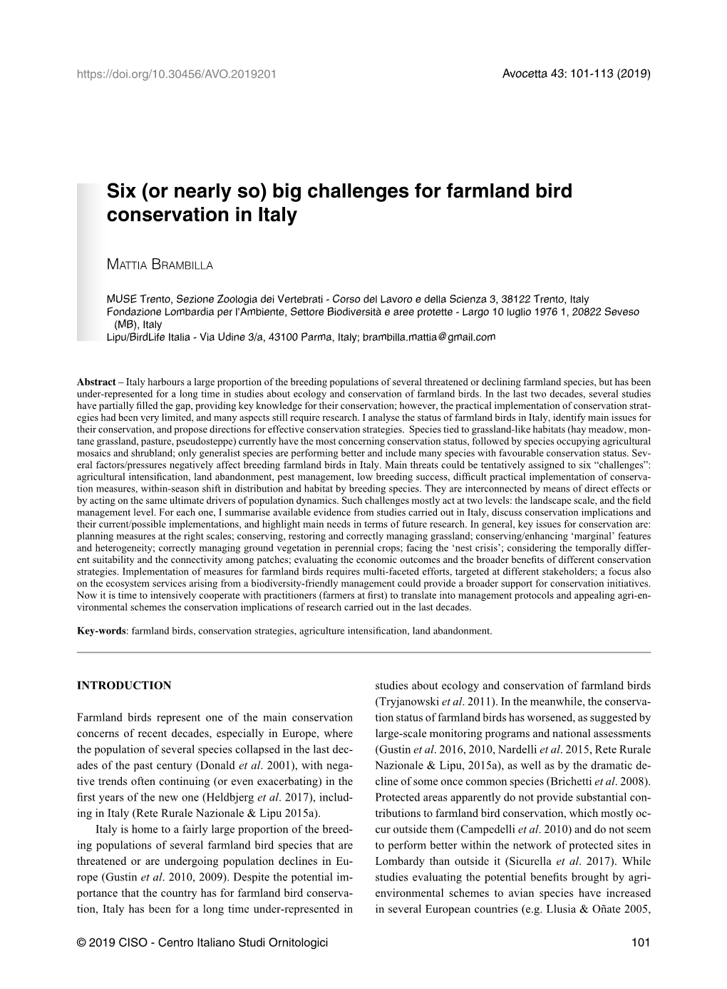 Six (Or Nearly So) Big Challenges for Farmland Bird Conservation in Italy