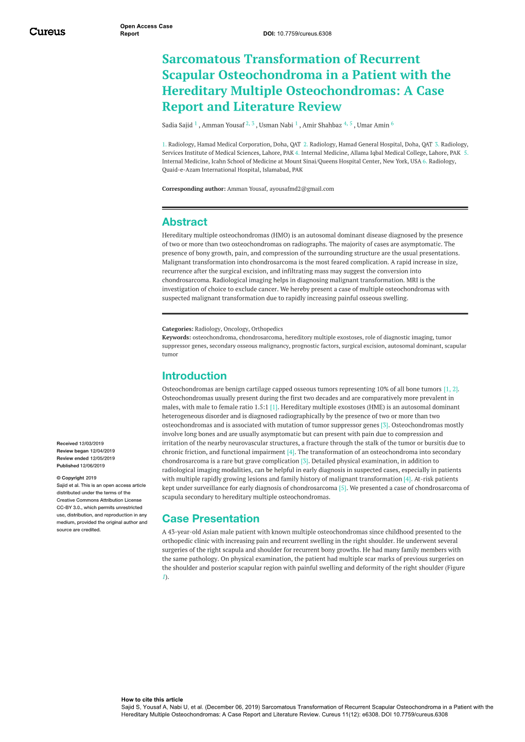 Access Case Report DOI: 10.7759/Cureus.6308