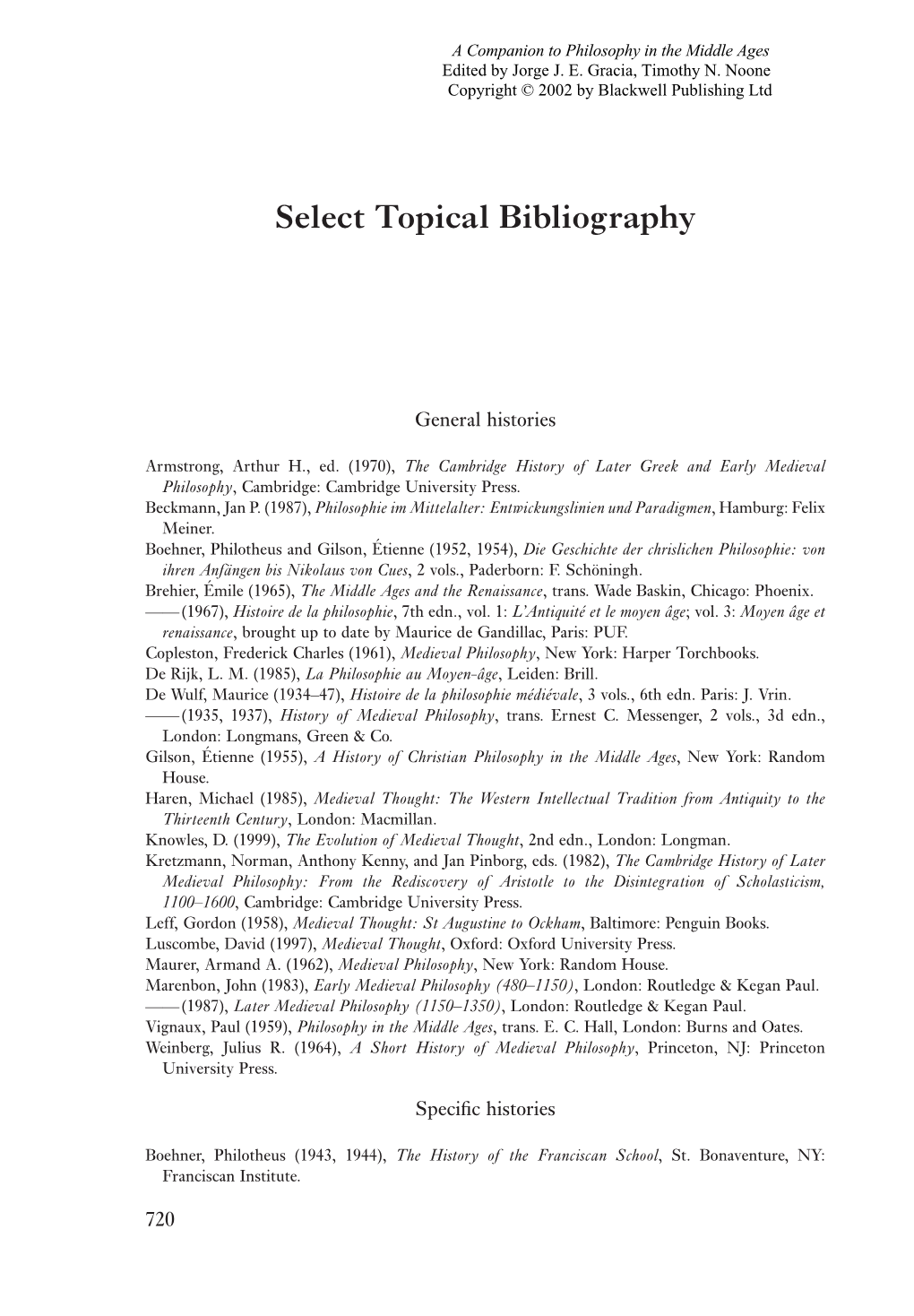 Select Topical Bibliography