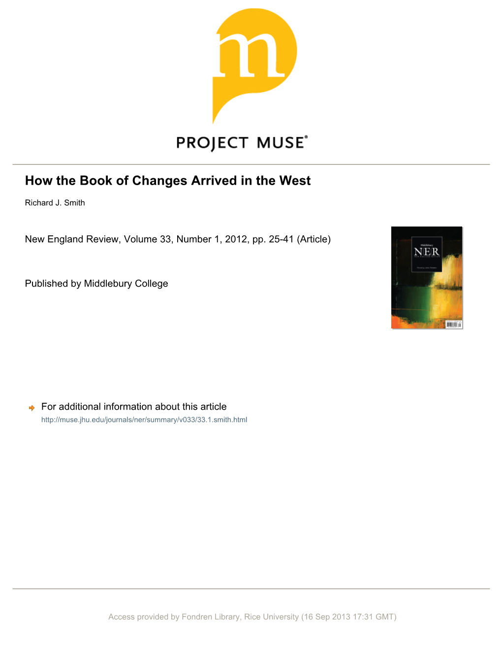 Book of Changes Arrived in the West