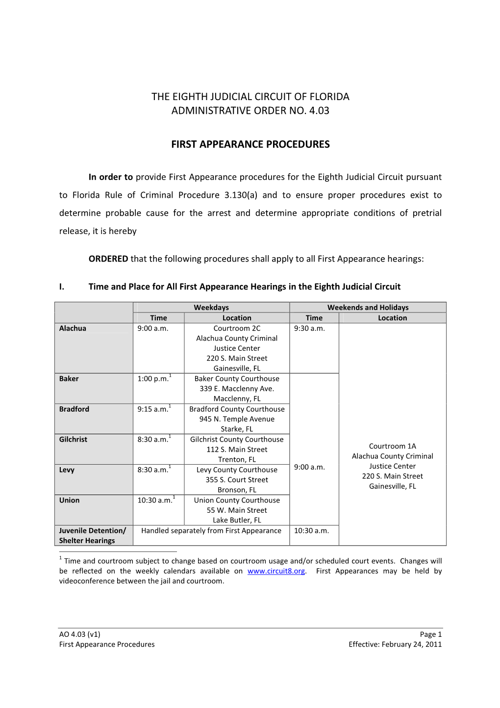 4.03 First Appearance Procedures