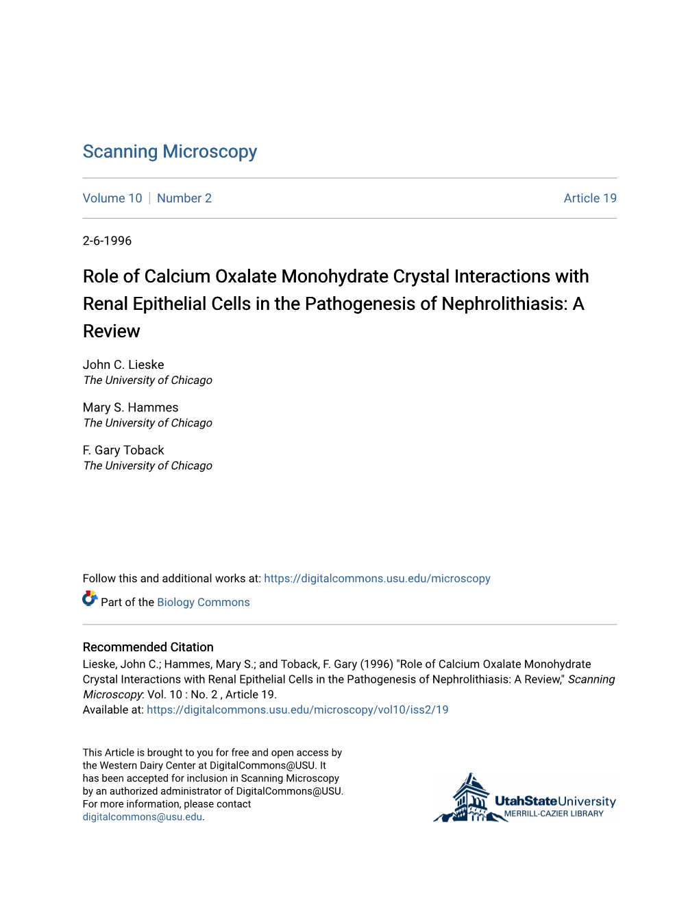 Role of Calcium Oxalate Monohydrate Crystal Interactions with Renal Epithelial Cells in the Pathogenesis of Nephrolithiasis: a Review