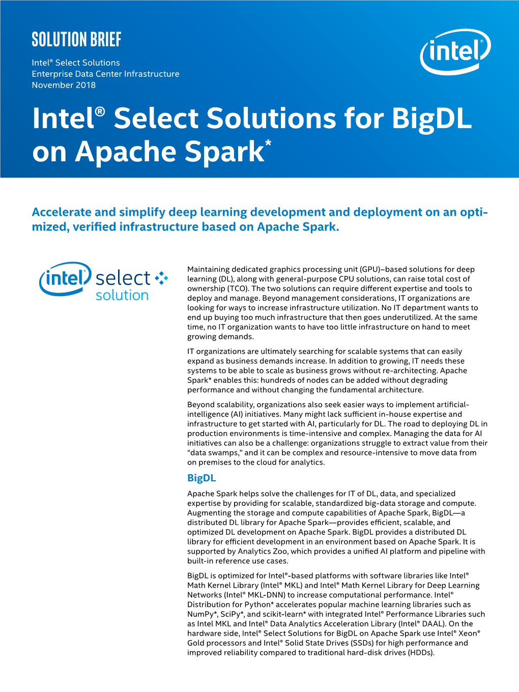 Intel® Select Solutions for Bigdl on Apache Spark*