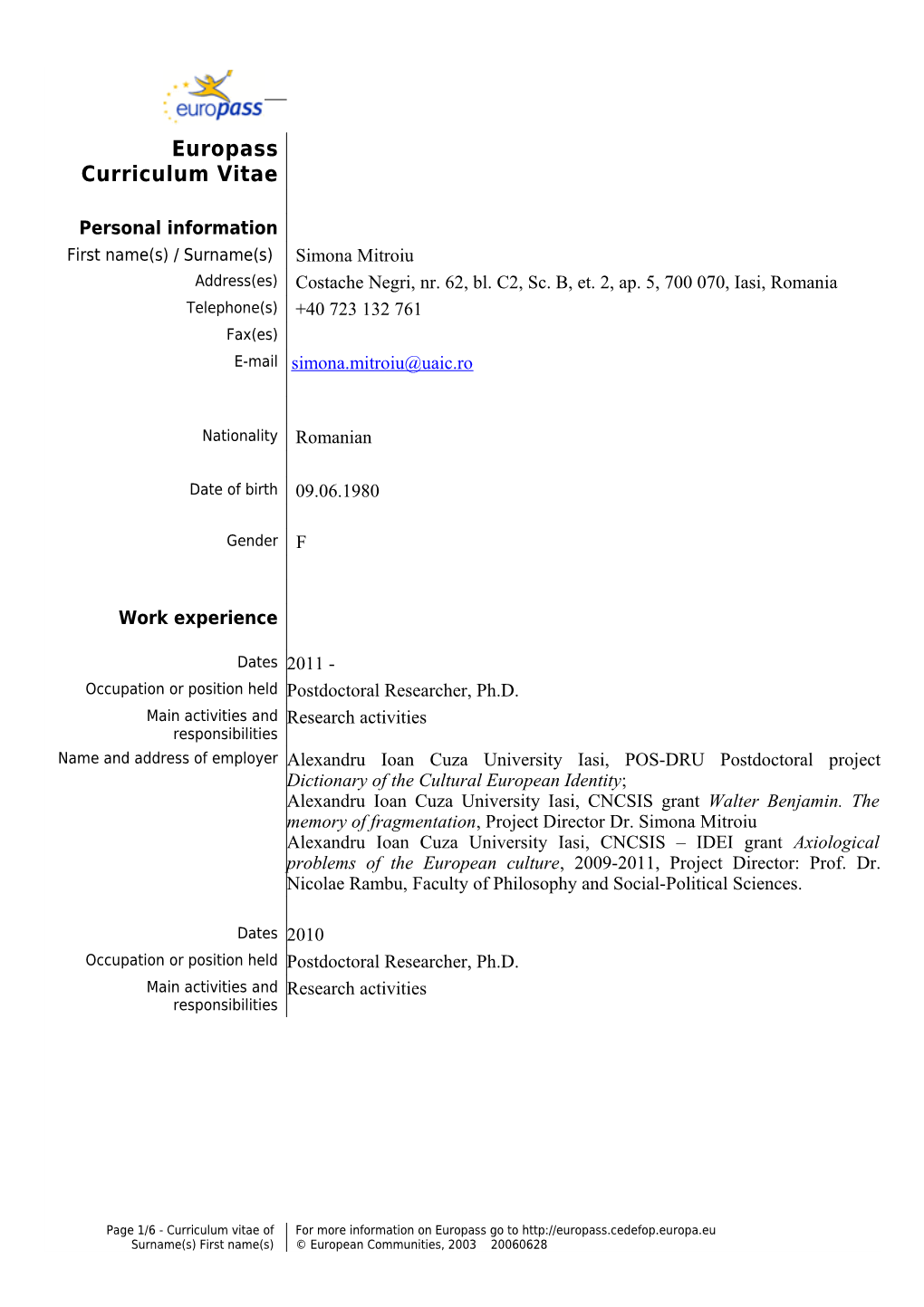 Europass Curriculum Vitae s12