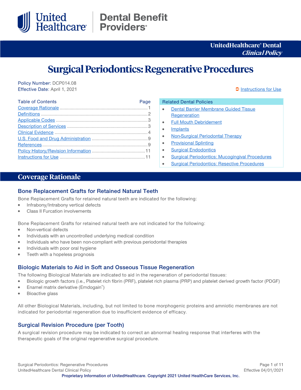 Surgical Periodontics: Regenerative Procedures – Dental Clinical Policy