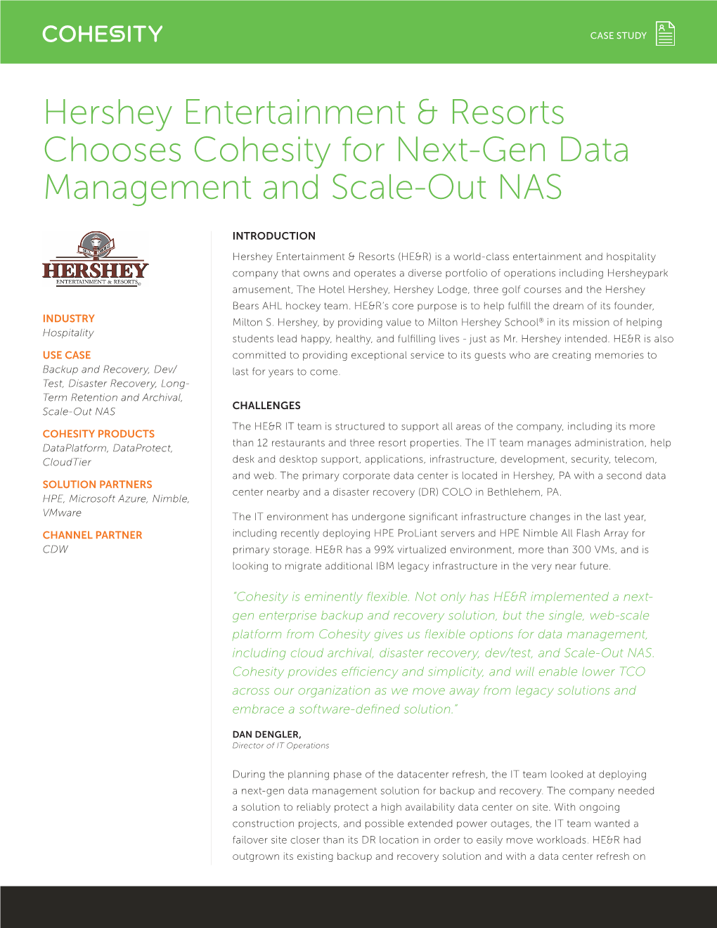 Hershey Entertainment & Resorts Chooses Cohesity for Next-Gen Data Management and Scale-Out