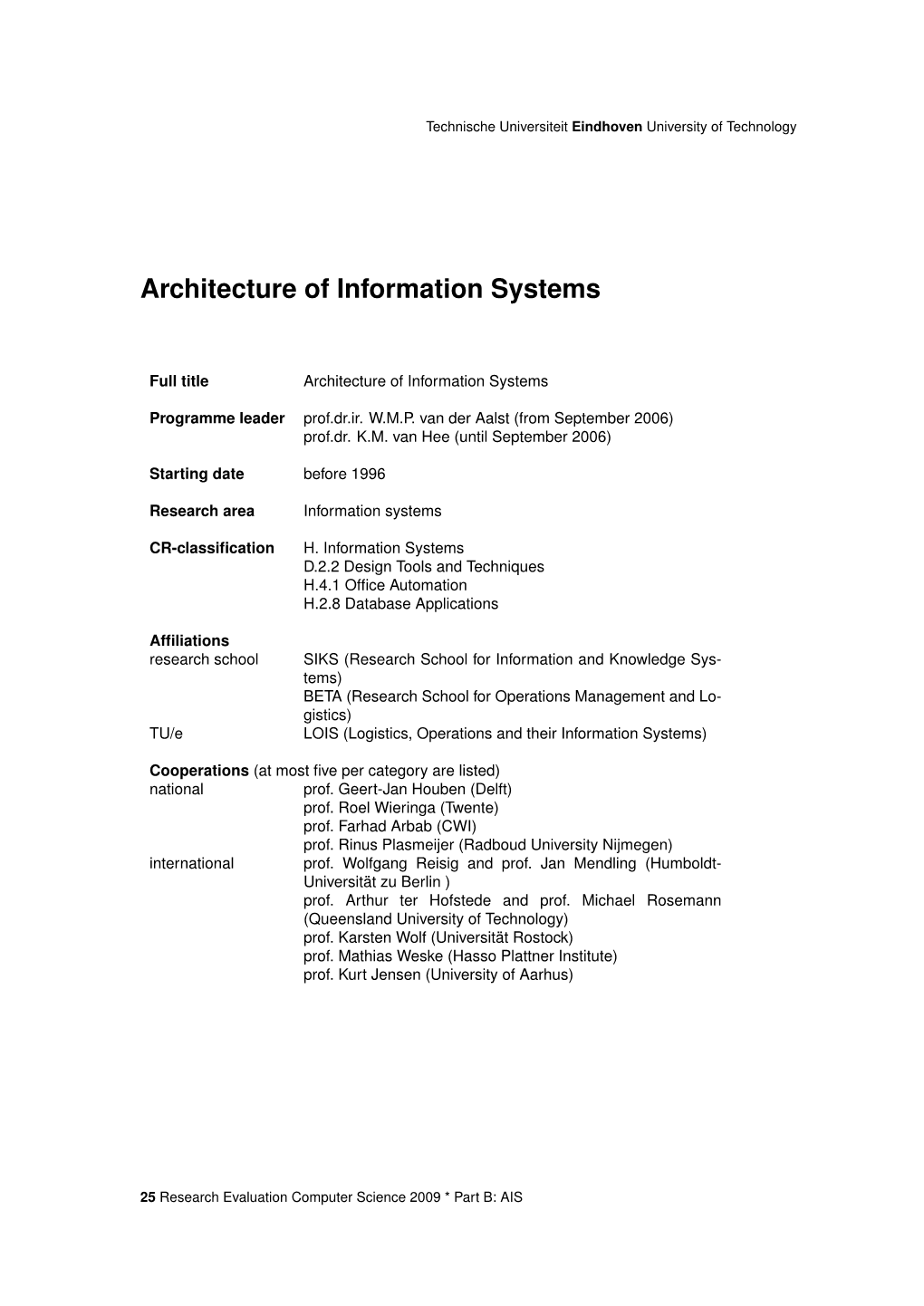 Architecture of Information Systems