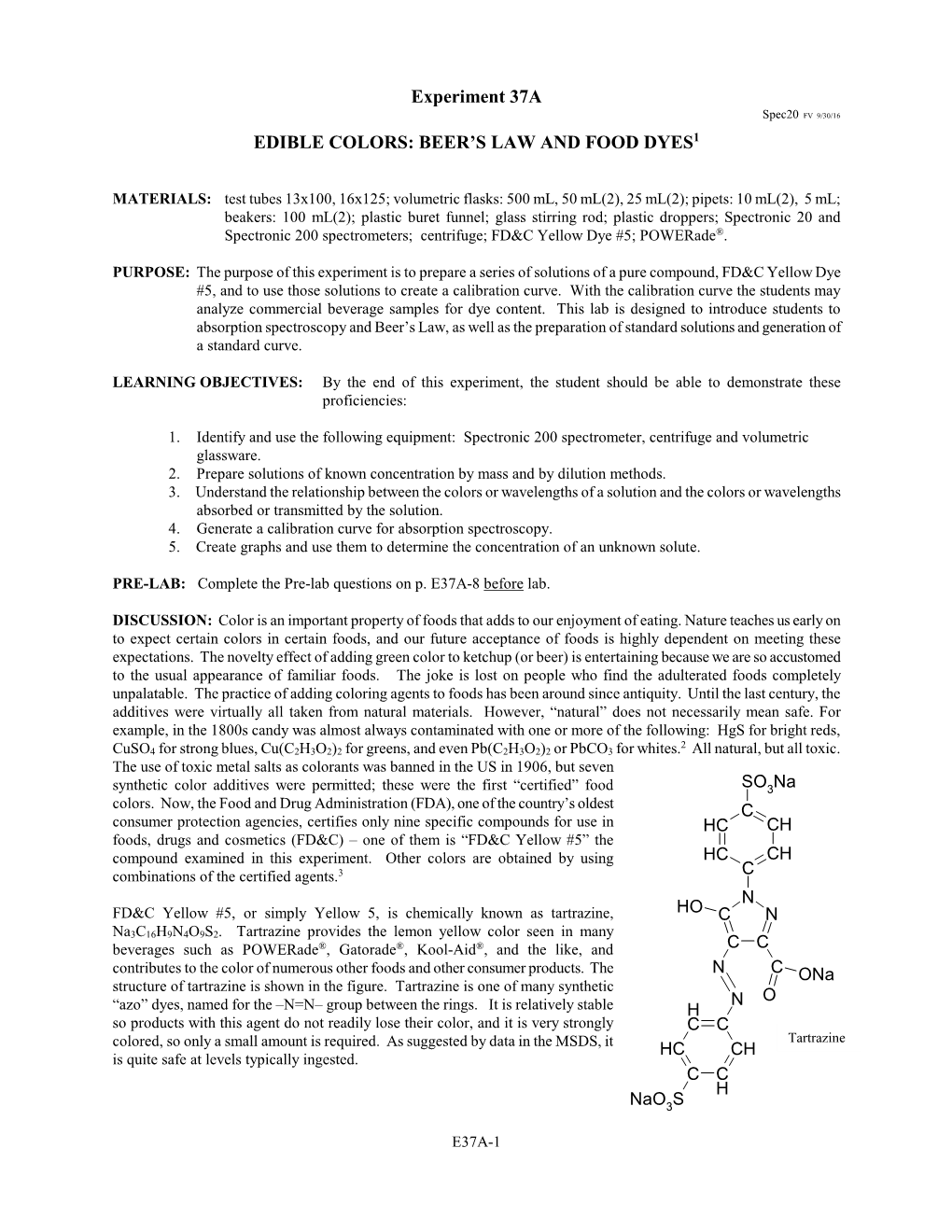 Edible Colors: Beer's Law and Food Dyes1