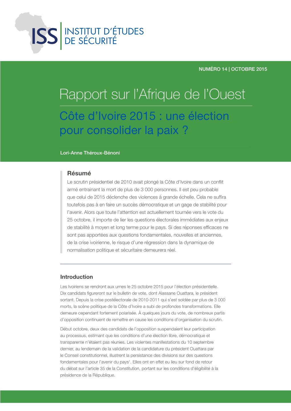 Rapport Sur L'afrique De L'ouest