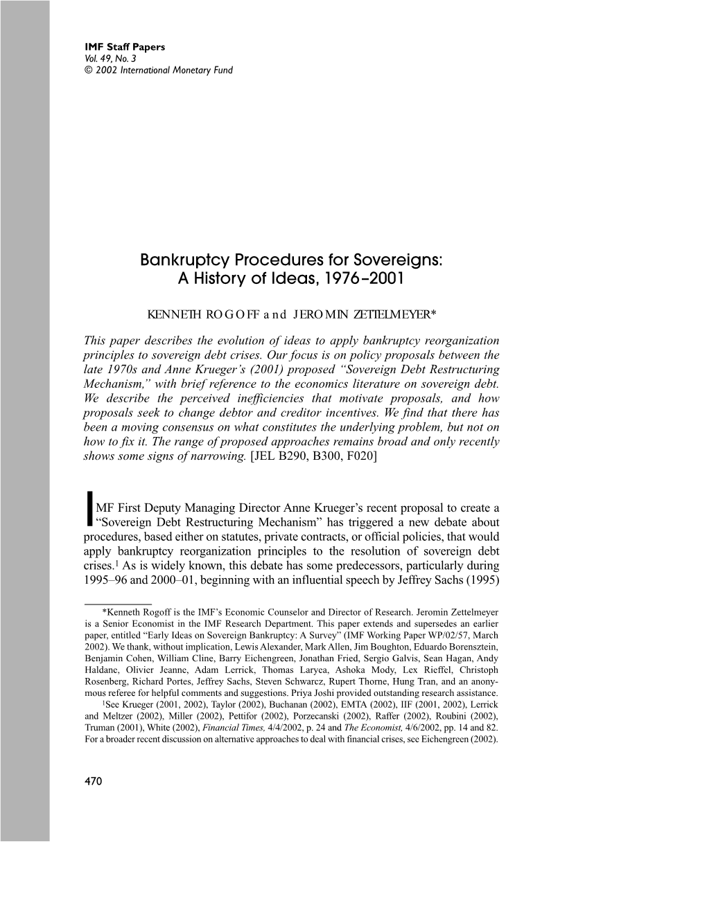 Bankruptcy Procedures for Sovereigns: a History of Ideas, 1976–2001