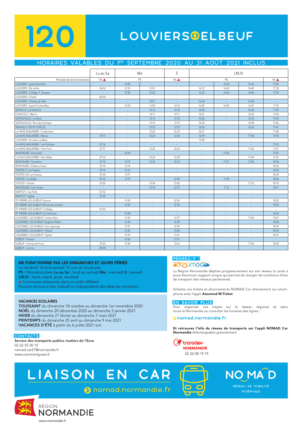 120 Elbeuf Louviers Horaires Valables Du 1Er Septembre 2020 Au 31 Août 2021 Inclus