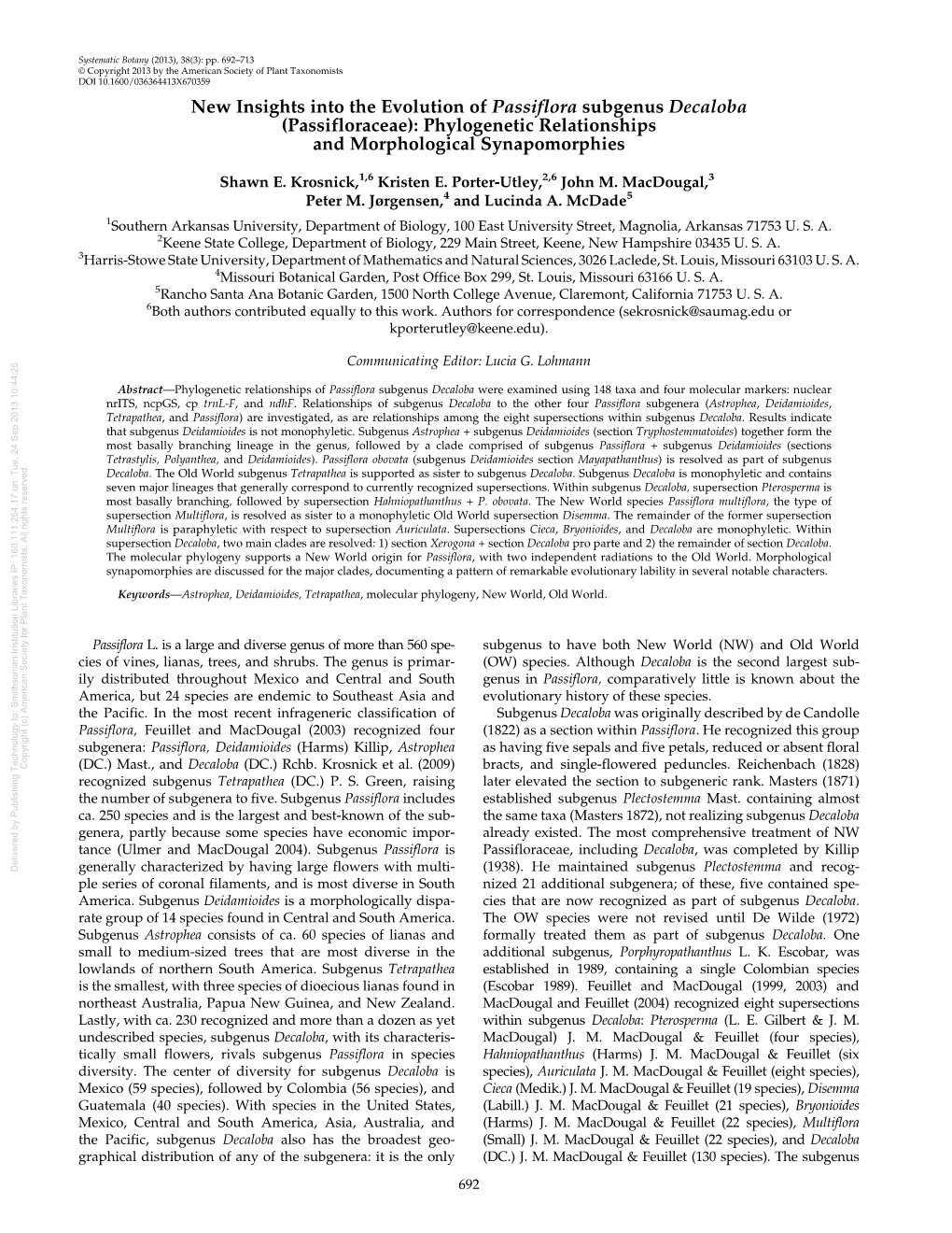 New Insights Into the Evolution of Passiflora Subgenus Decaloba