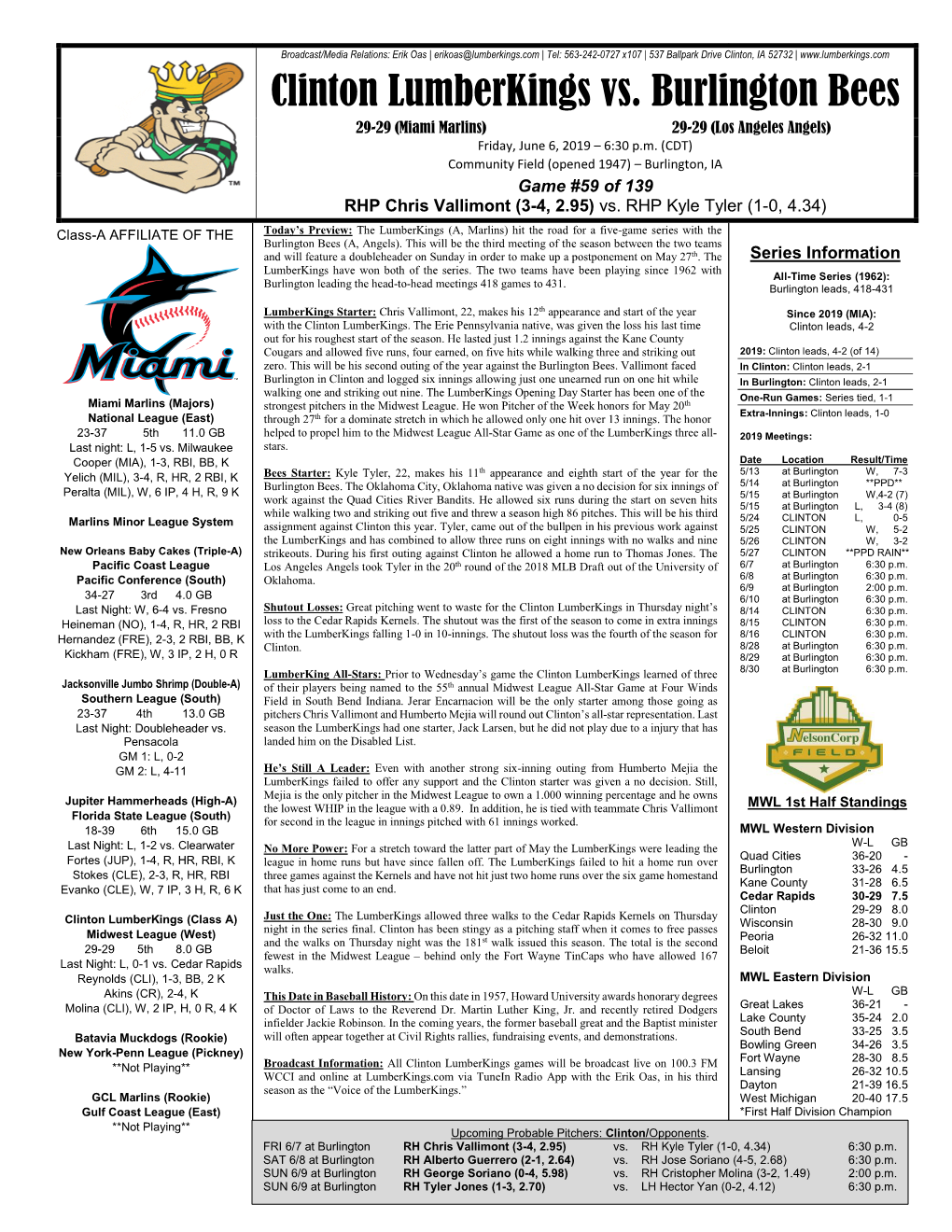 Clinton Lumberkings Vs. Burlington Bees