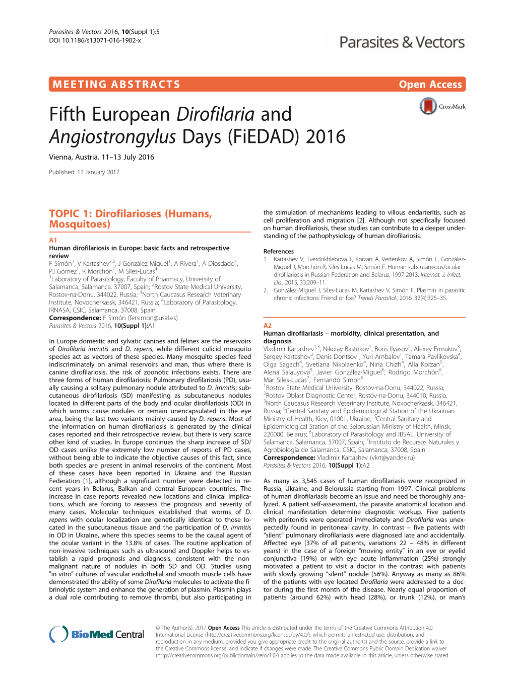 Fifth European Dirofilaria and Angiostrongylus Days (Fiedad) 2016 Vienna, Austria