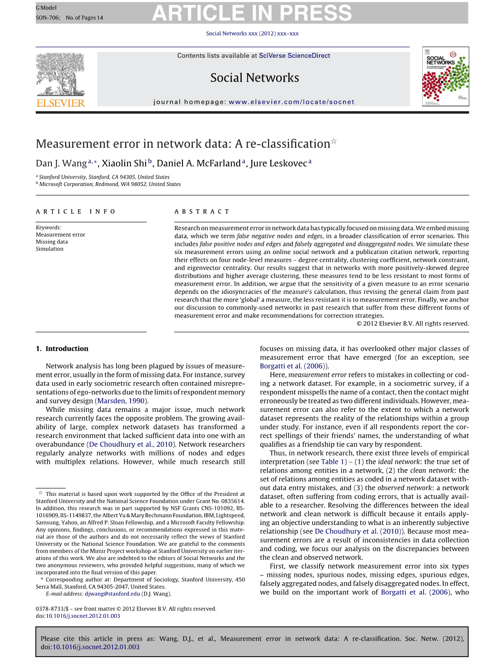 Measurement Error in Network Data: a Re-Classification