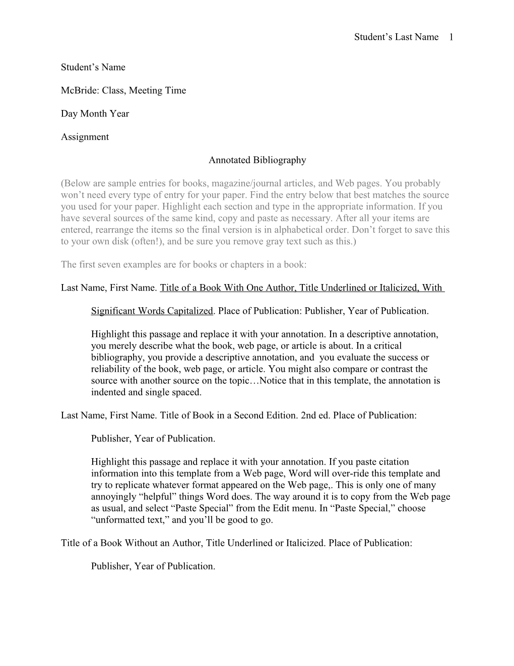 Annotated Bibliography Template