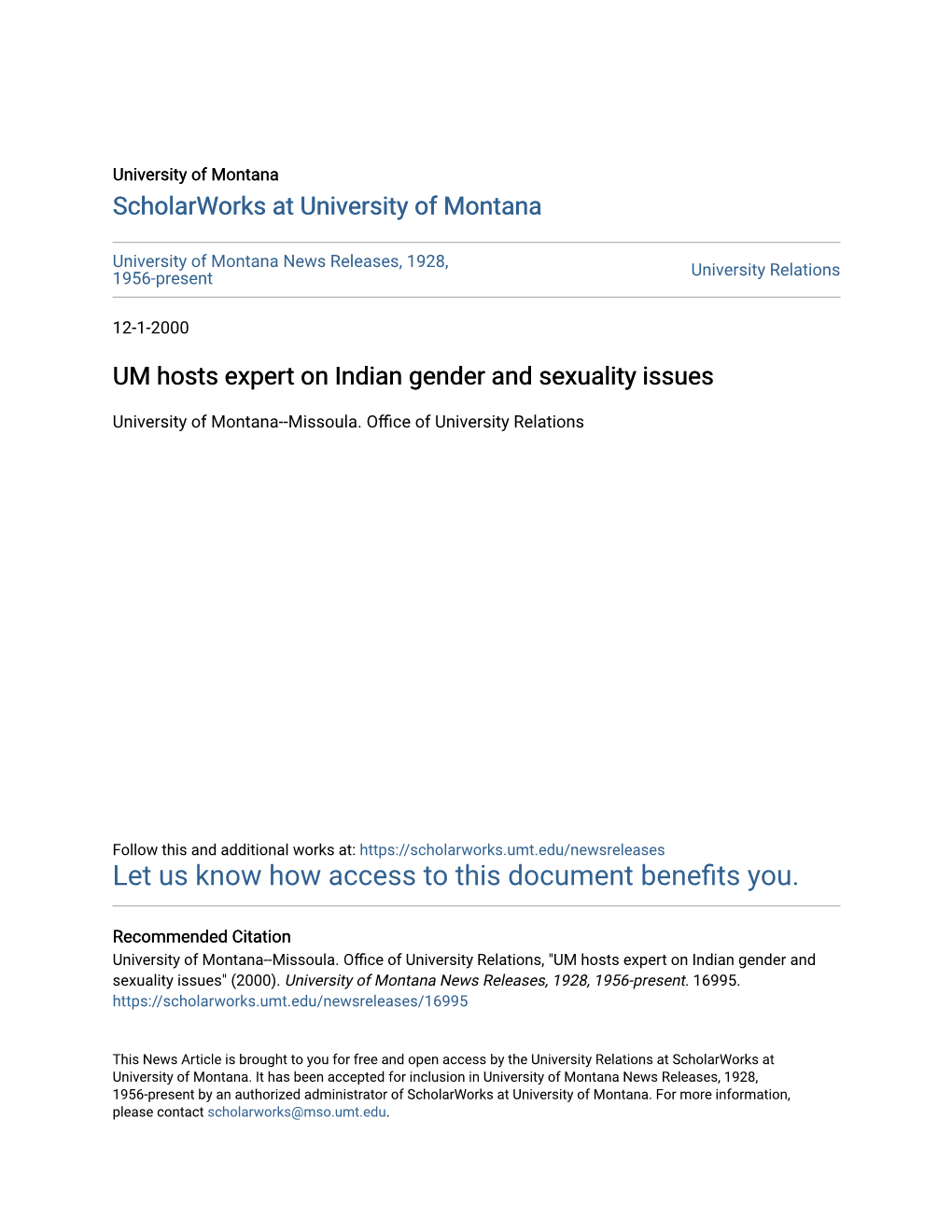 UM Hosts Expert on Indian Gender and Sexuality Issues