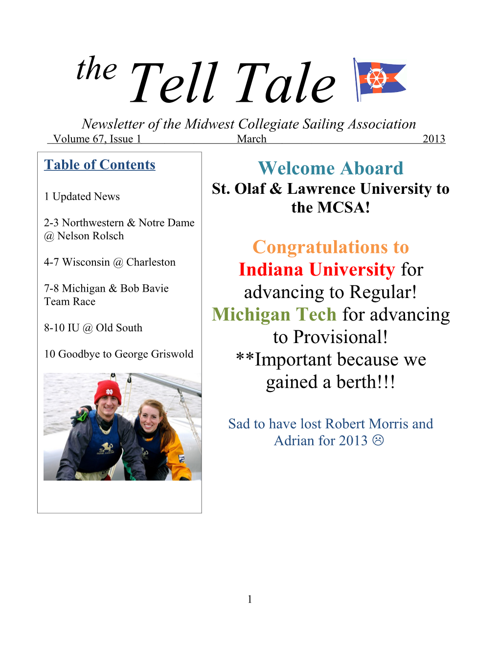 Newsletter of the Midwest Collegiate Sailing Association