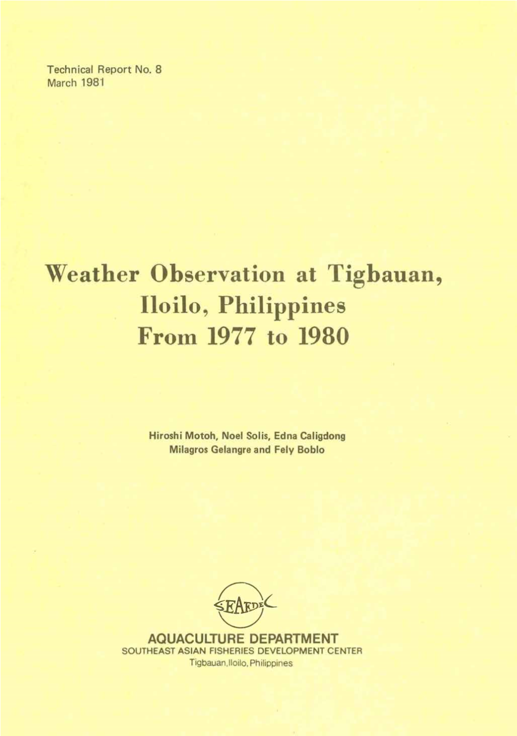 Weather Observation at Tigbauan, Iloilo, Philippines from 1977 to 1980