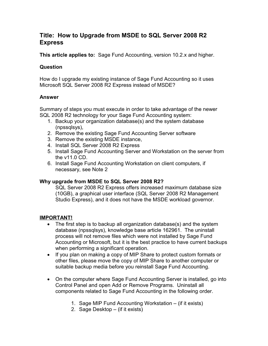 Title: How to Upgrade from MSDE to SQL Server 2008 R2 Express