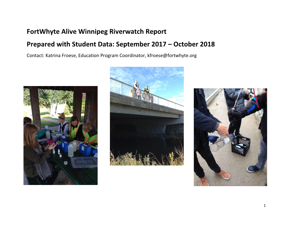 Fortwhyte Alive Winnipeg Riverwatch Report Prepared with Student Data
