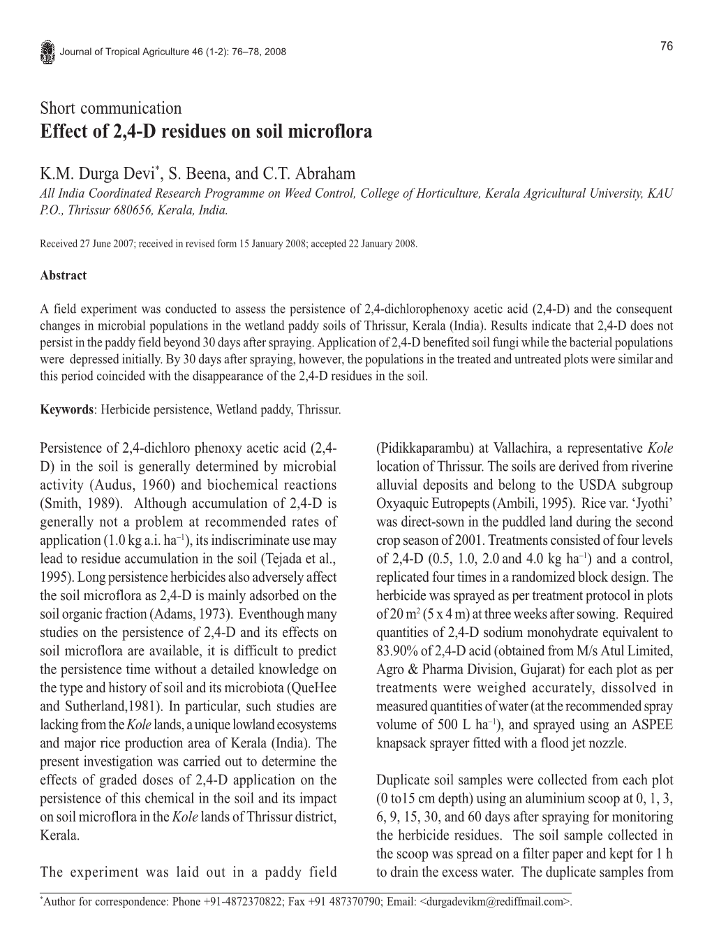 Effect of 2,4-D Residues on Soil Microflora