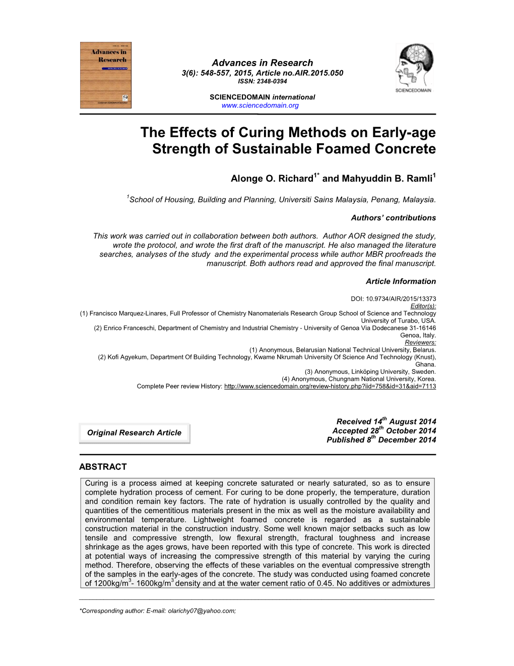 The Effects of Curing Methods on Early-Age Strength of Sustainable Foamed Concrete