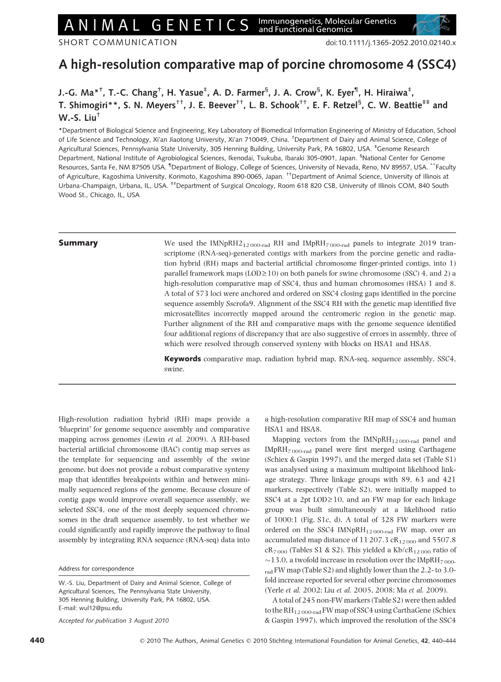 A High-Resolution Comparative Map of Porcine Chromosome 4 (SSC4).Pdf