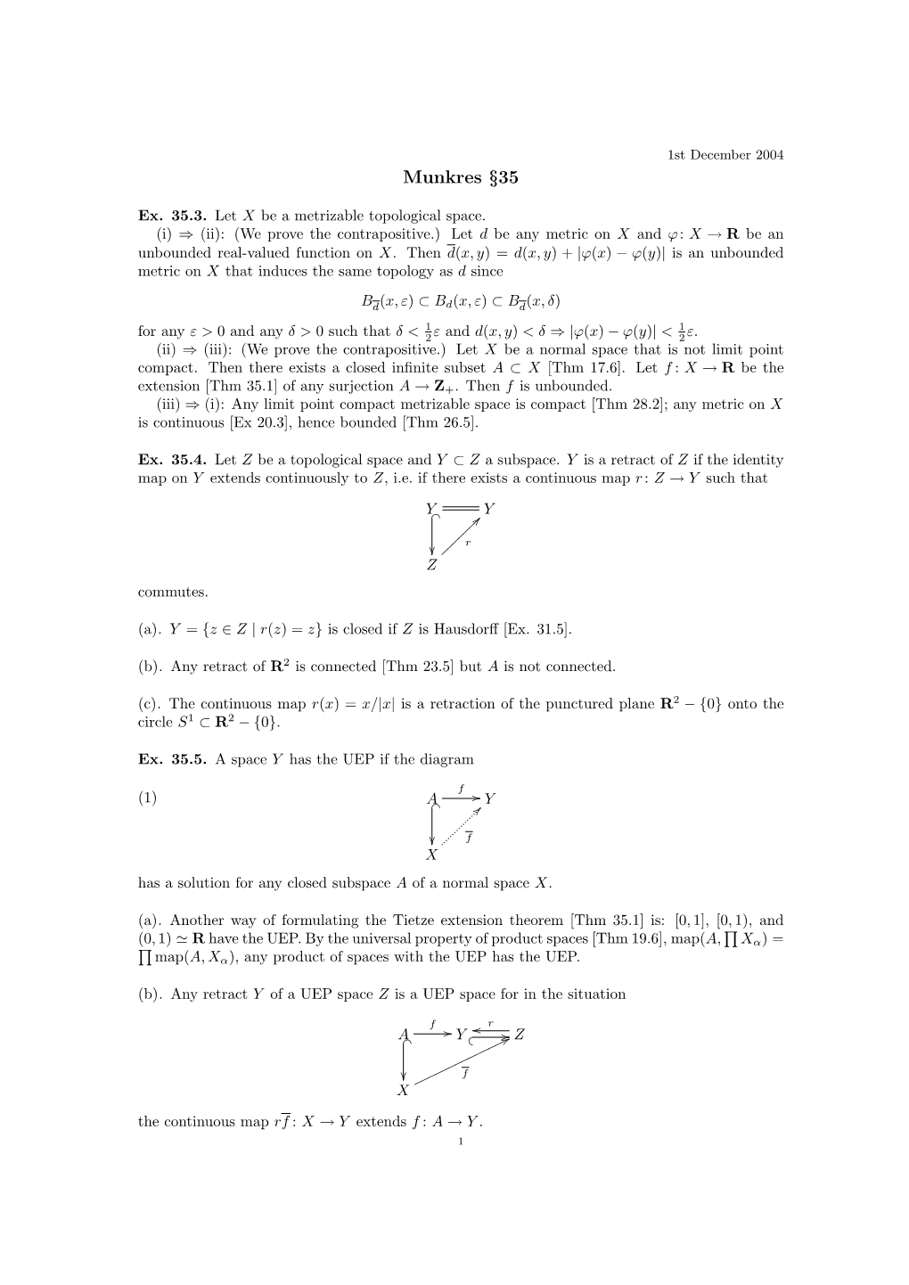 Solutions to Exercises in Munkres