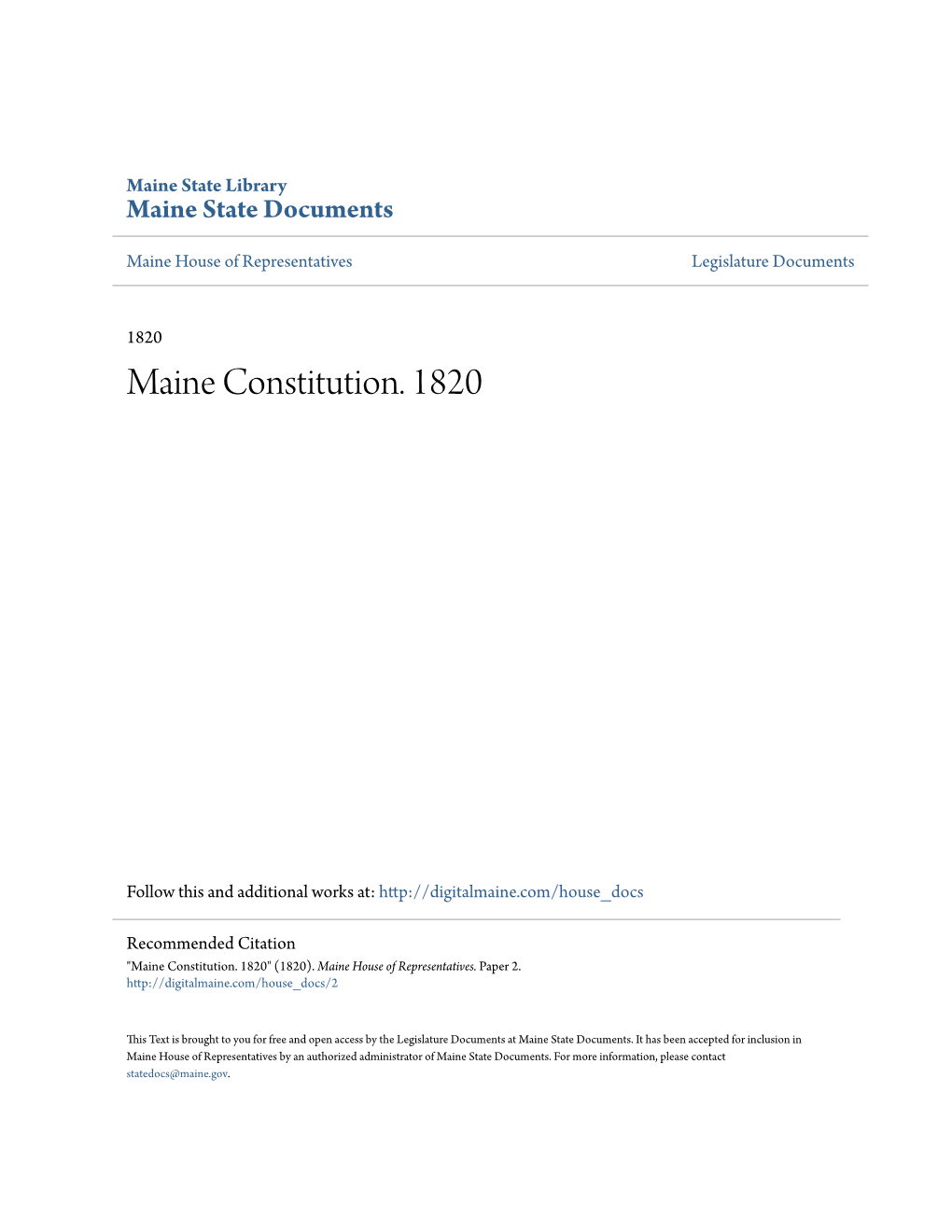 Maine Constitution. 1820