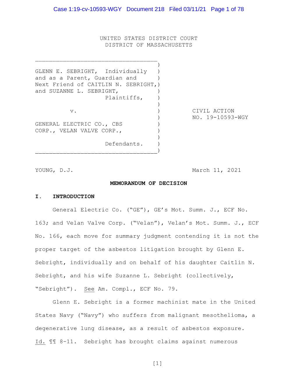 Case 1:19-Cv-10593-WGY Document 218 Filed 03/11/21 Page 1 of 78