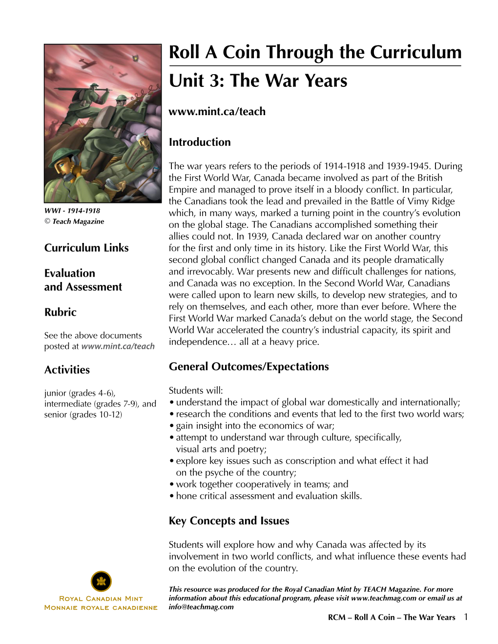 Roll a Coin Through the Curriculum Unit 3: the War Years