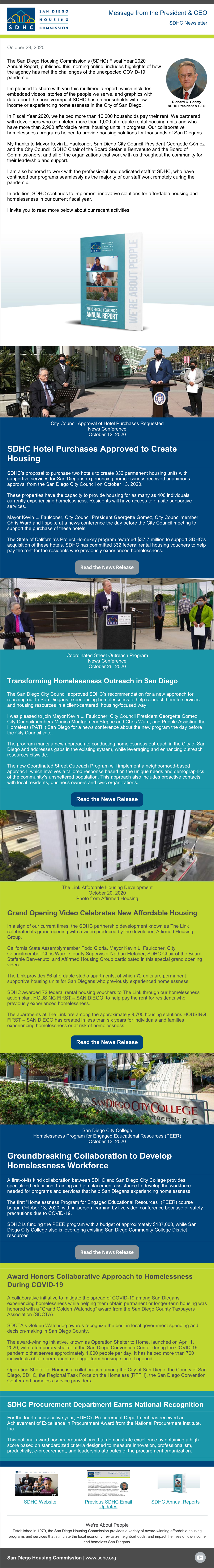 Message from the President & CEO SDHC Newsletter