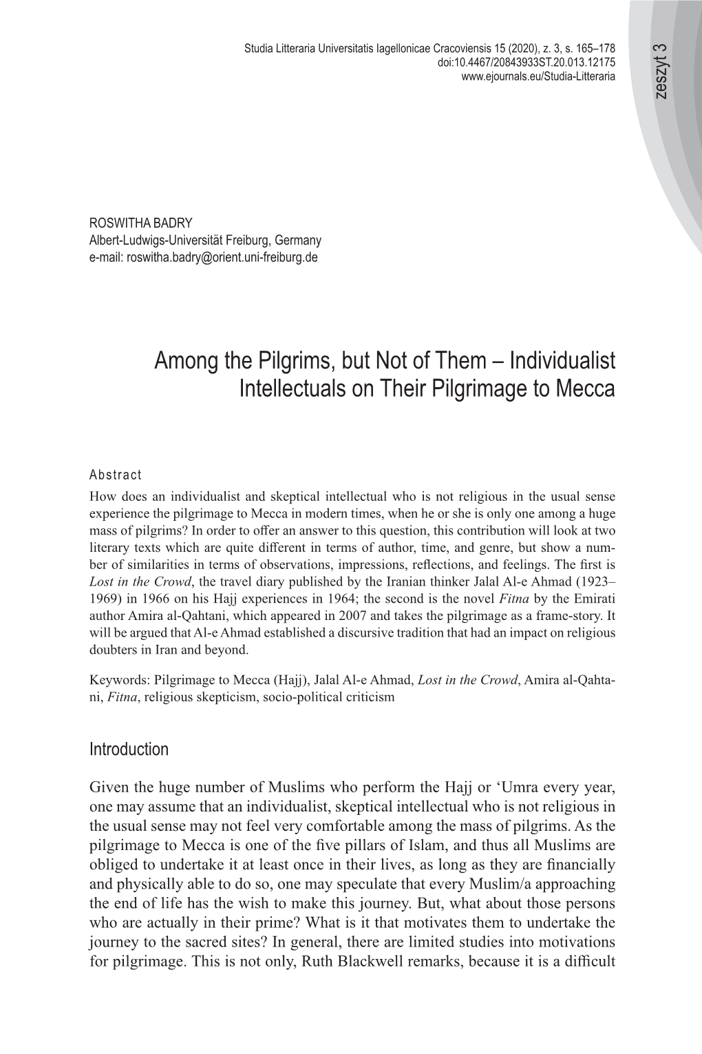 Among the Pilgrims, but Not of Them – Individualist Intellectuals on Their Pilgrimage to Mecca