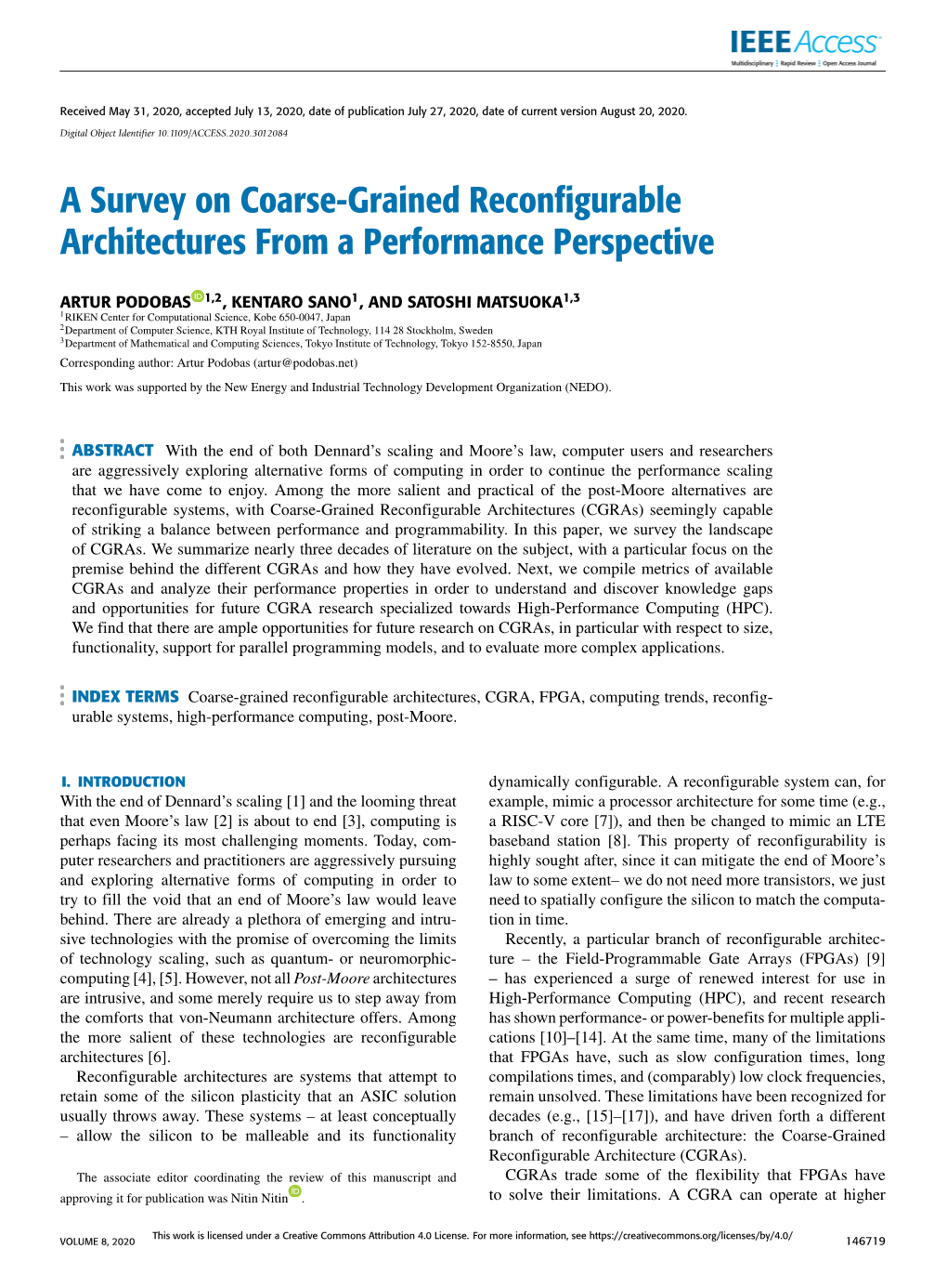 A Survey on Coarse-Grained Reconfigurable Architectures from a Performance Perspective