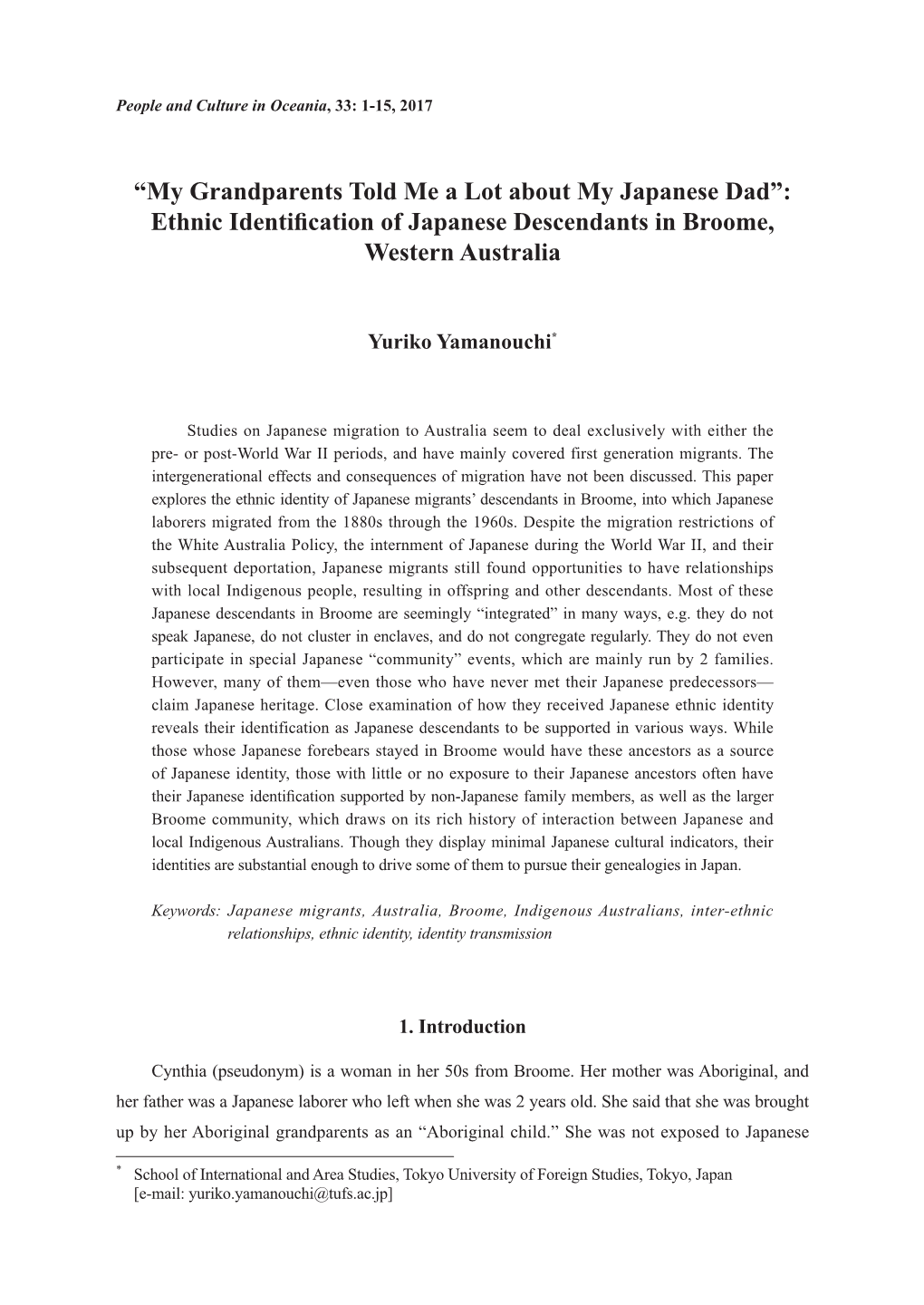 Ethnic Identification of Japanese Descendants in Broome, Western Aust