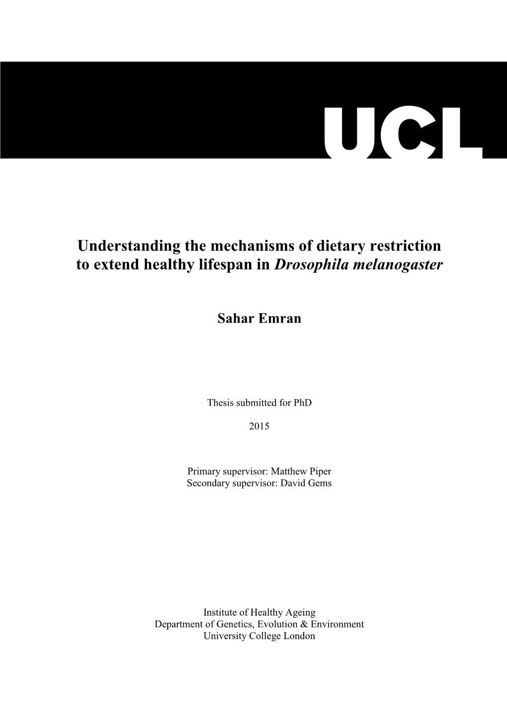 Understanding the Mechanisms of Dietary Restriction to Extend Healthy Lifespan in Drosophila Melanogaster