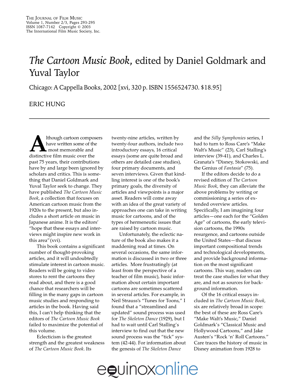 The Cartoon Music Book, Edited by Daniel Goldmark and Yuval Taylor