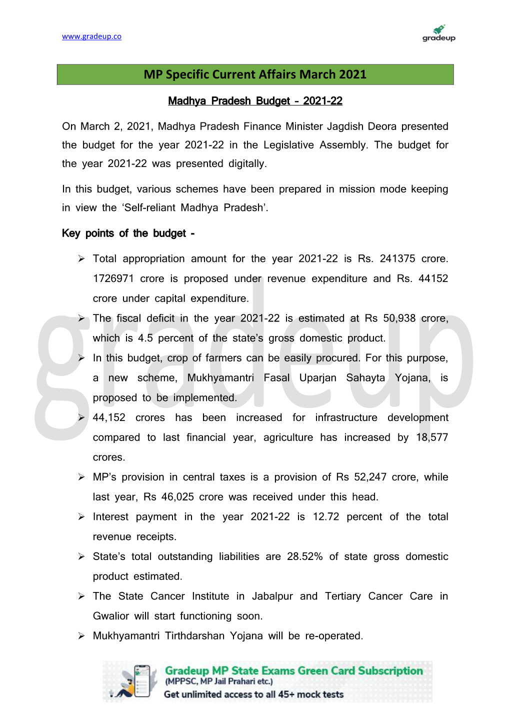 MP Specific Current Affairs March 2021