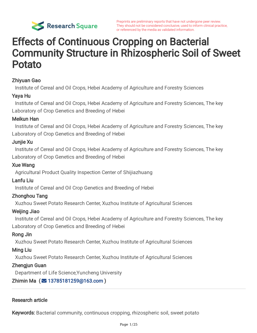 Effects of Continuous Cropping on Bacterial Community Structure in Rhizospheric Soil of Sweet Potato