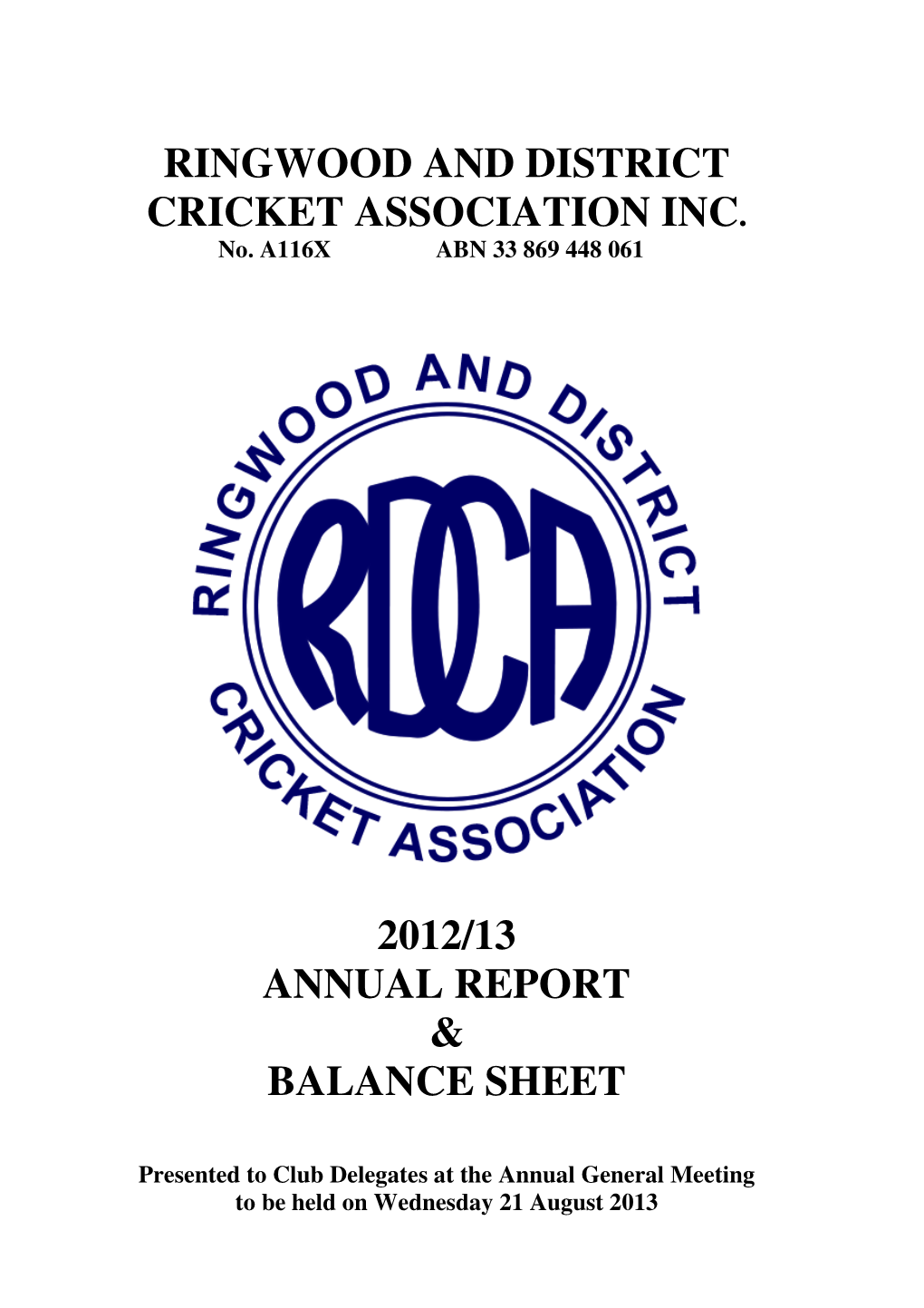 Ringwood and District Cricket Association Inc. 2012