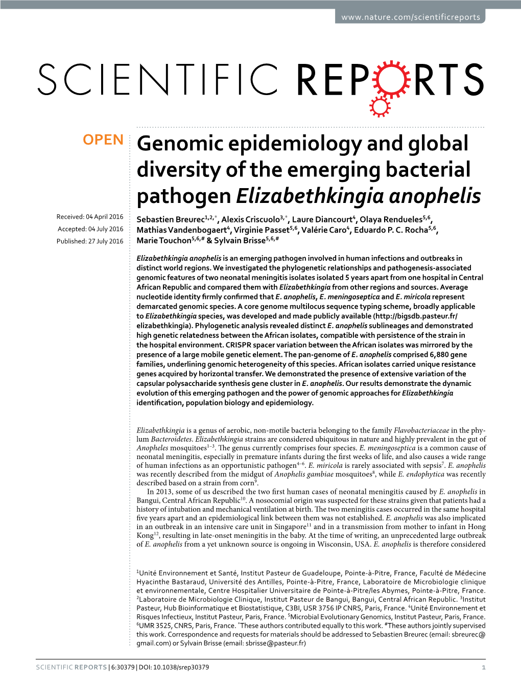 Genomic Epidemiology and Global Diversity of the Emerging Bacterial